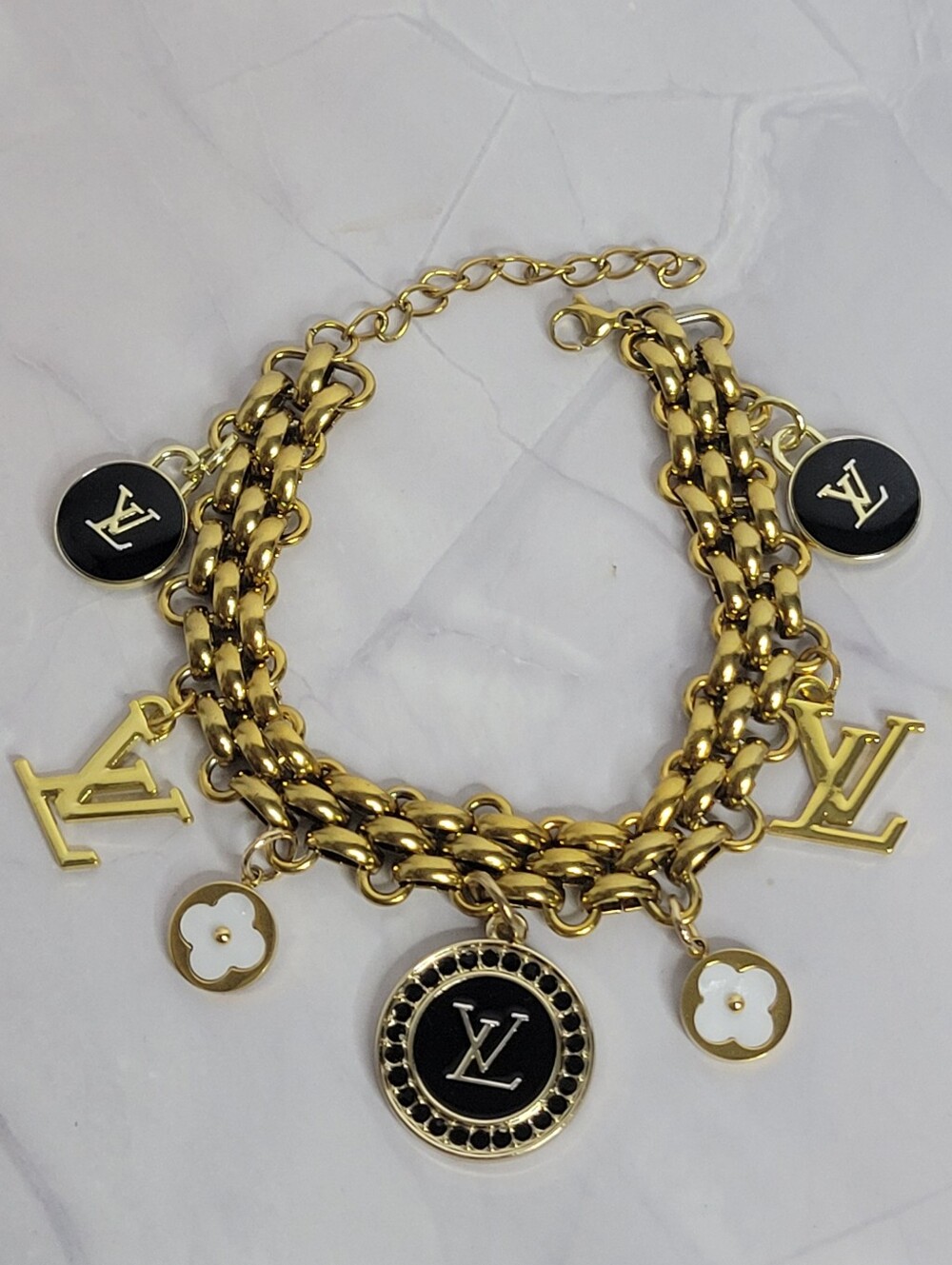 Louis Vuitton Zip Pull/charms On Gold Tone Chain Charm Bracelet 7.5" +2"